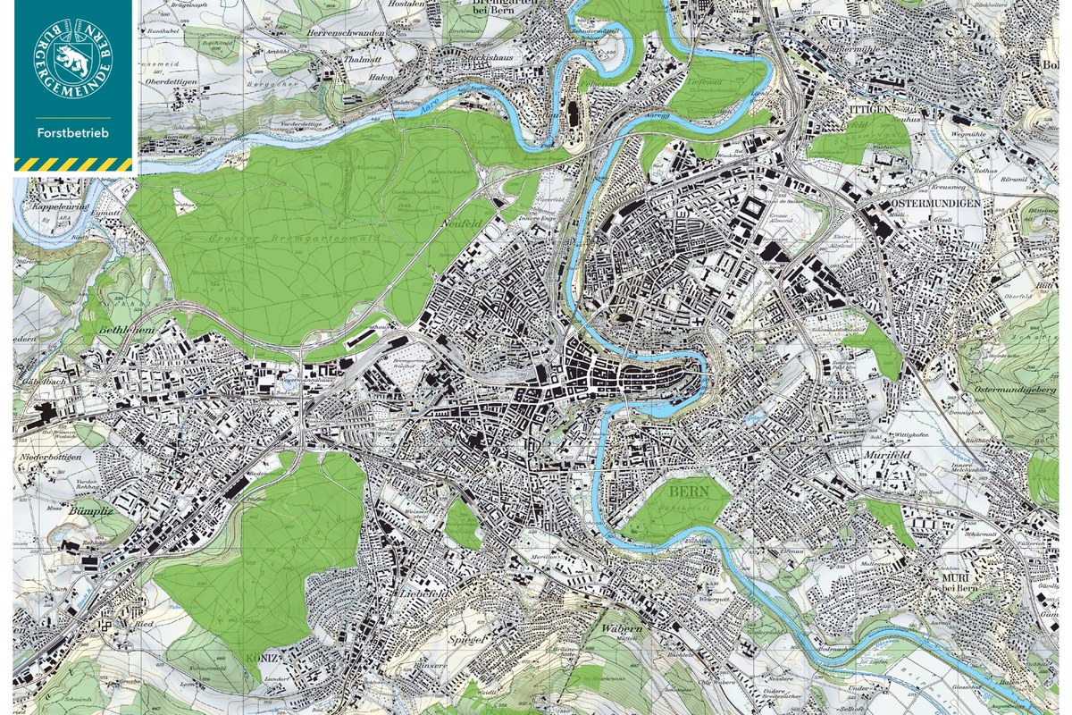 Wald der Burgergemeinde im Raum Bern (Quelle Swisstopo). Vergrösserte Ansicht