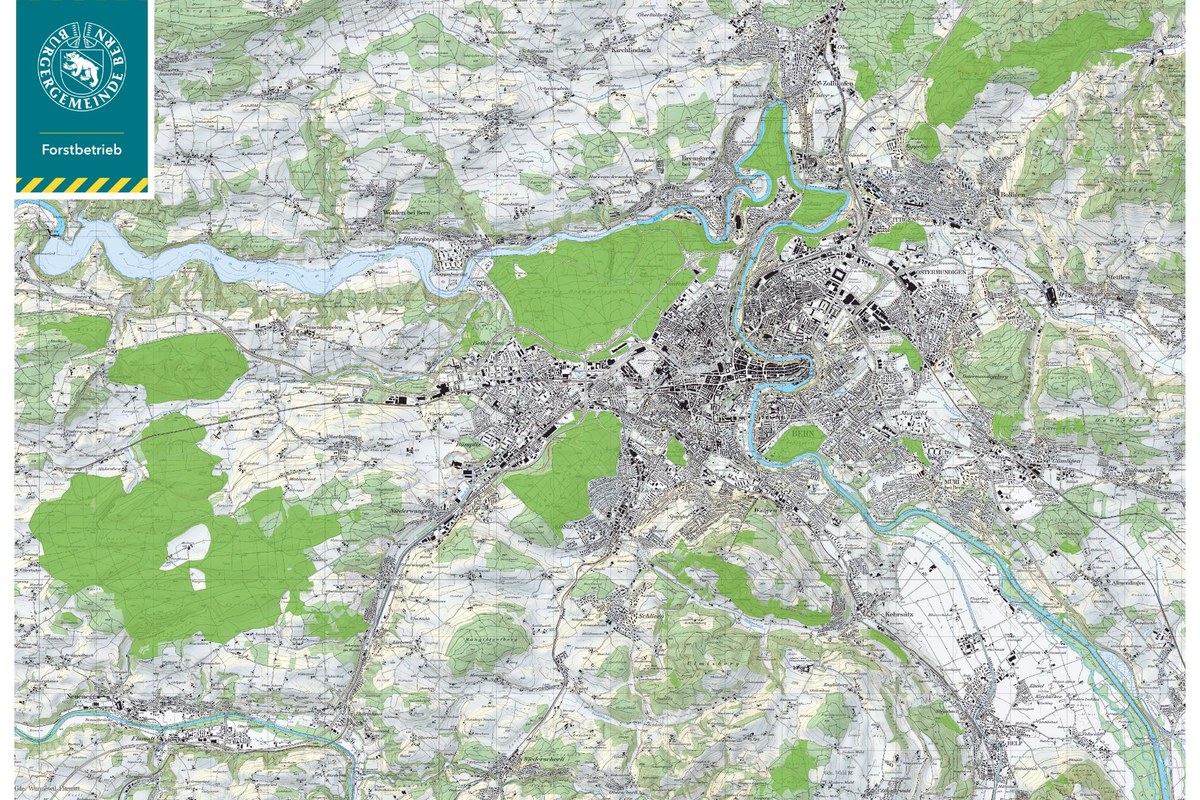 Wald der Burgergemeinde im Raum Bern (Datenquelle Swisstopo). Vergrösserte Ansicht