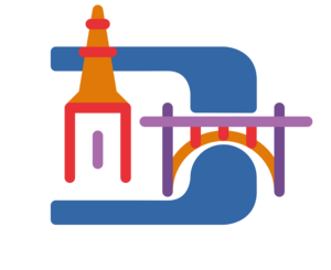 Icon Förderbereich Lebensraum Stadt Bern in Form der Aare mit Gebäuden