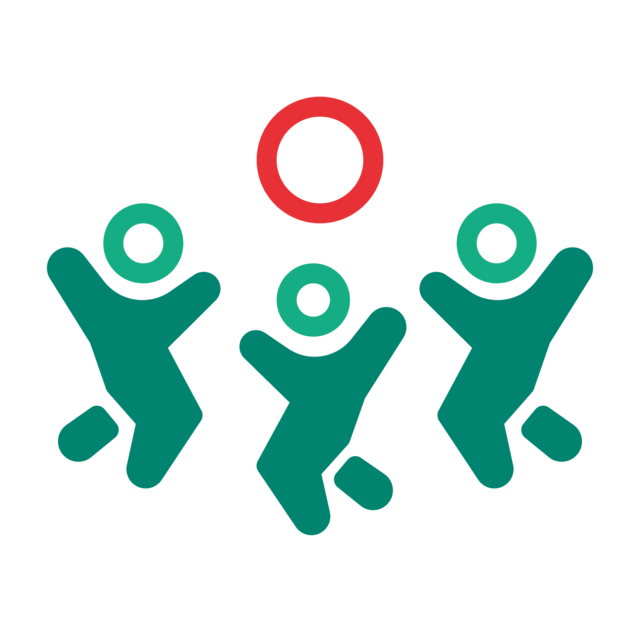 Icon Förderbereich Sport in Form von 3 Personen mit einem Spielball