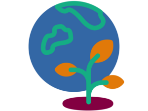 Icon Förderbereich Natur und Umwelt in Form einer Weltkugel und einer Pflanze
