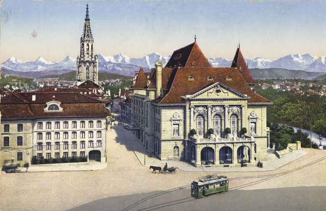 Ansicht der Burgerbibliothek neben dem Casino Bern am Anfang des 20. Jahrhunderts