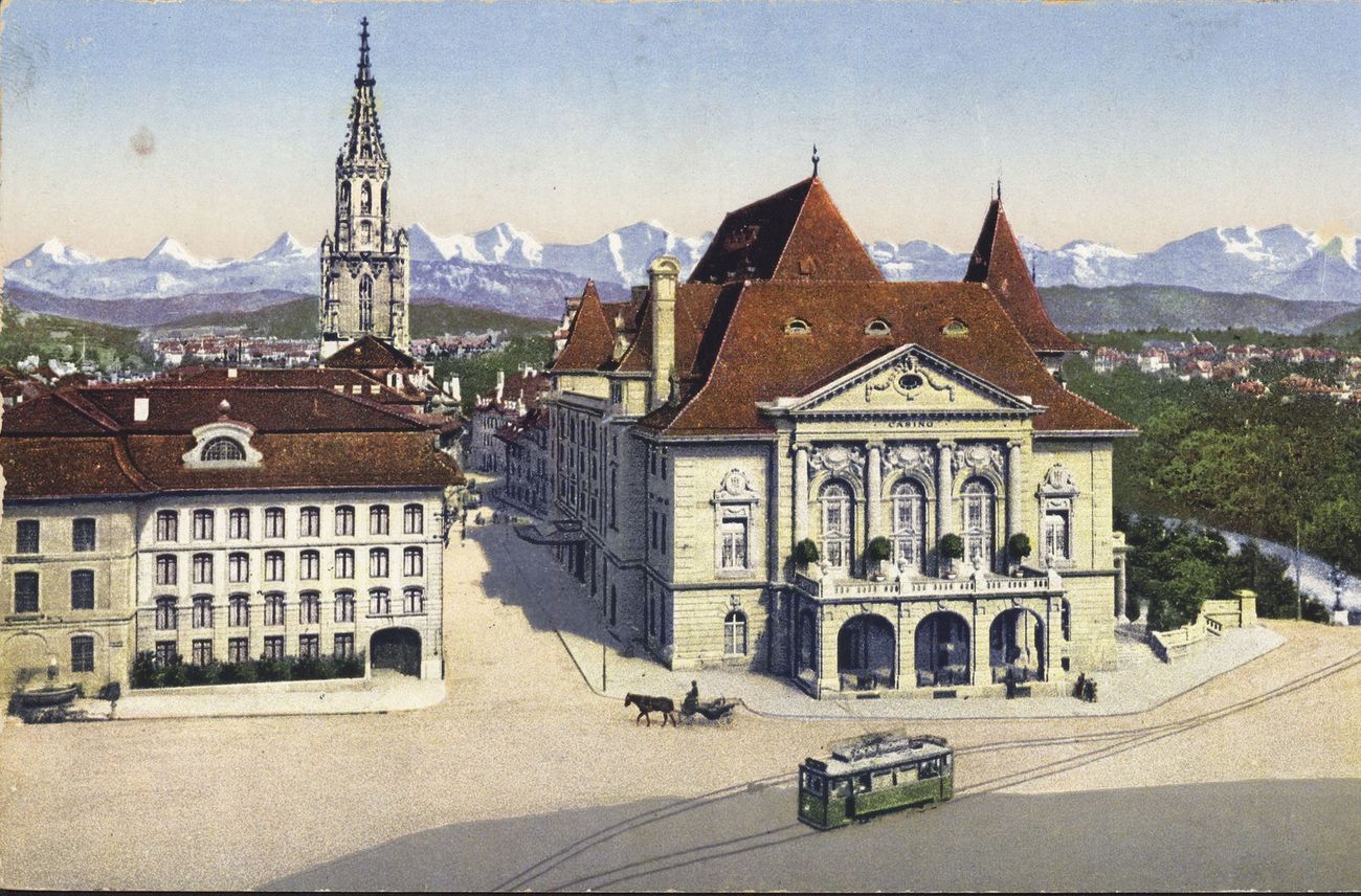 Ansicht der Burgerbibliothek neben dem Casino Bern am Anfang des 20. Jahrhunderts
