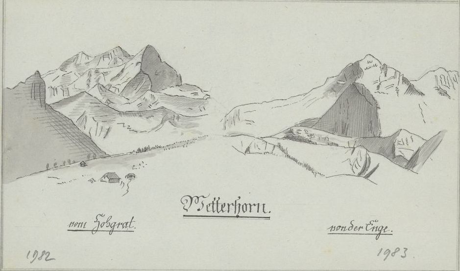 Skizze einer Berglandschaft mit Beschriftungen