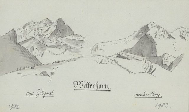 Skizze einer Berglandschaft mit Beschriftungen