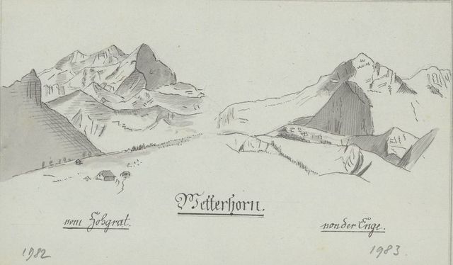 Skizze einer Berglandschaft mit Beschriftungen