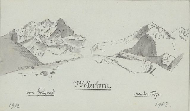 Skizze einer Berglandschaft mit Beschriftungen