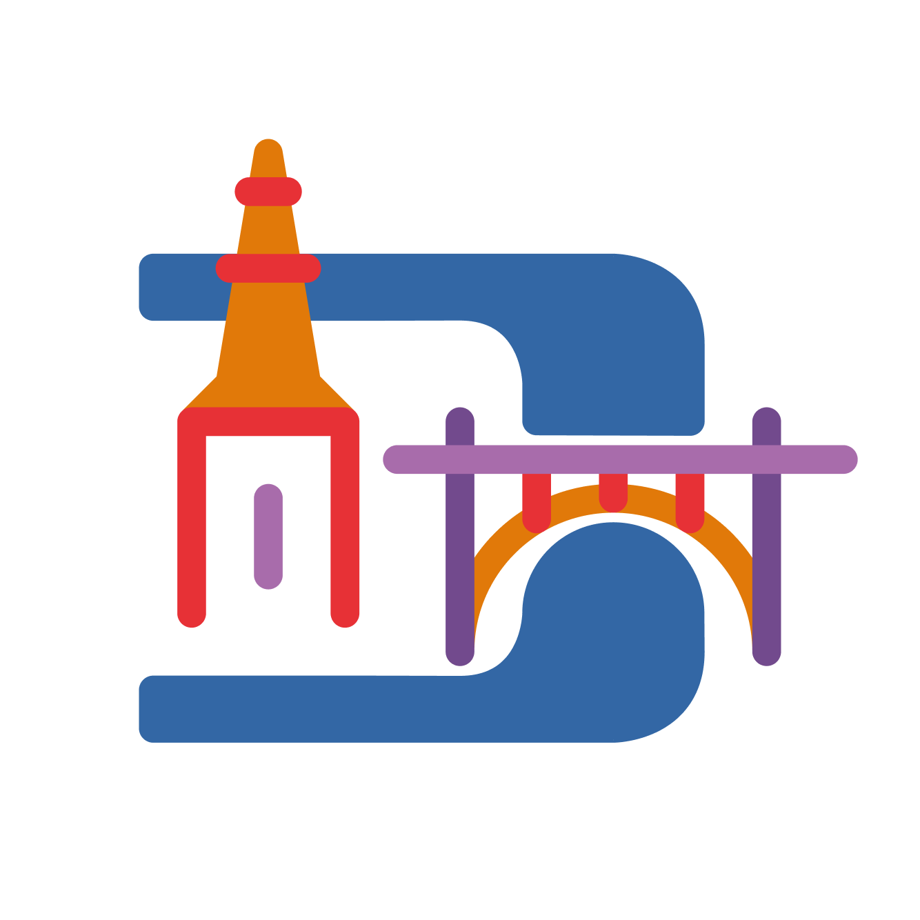 Icon Förderbereich Lebensraum Stadt Bern in Form der Aare mit Gebäuden