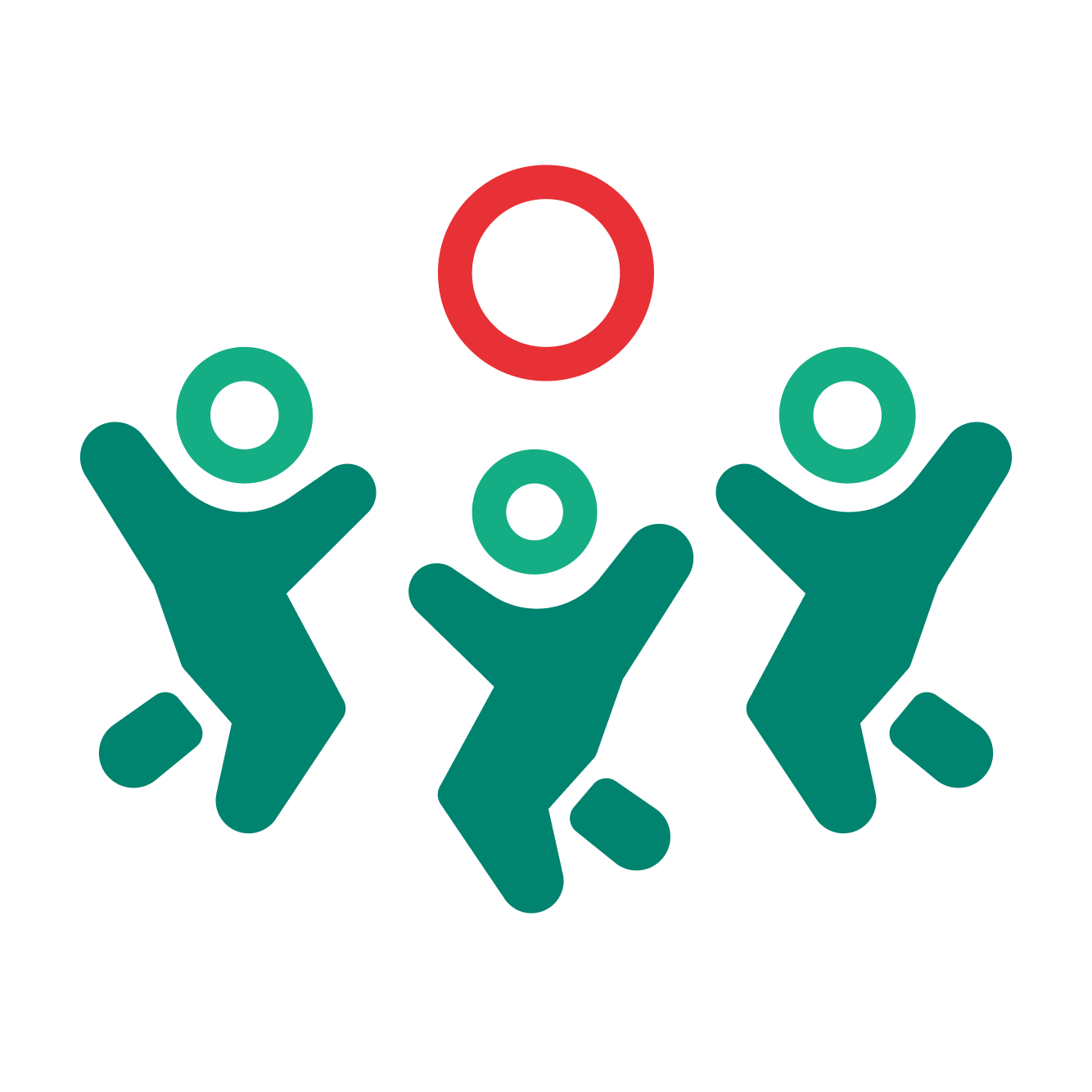 Icon Förderbereich Sport in Form von 3 Personen mit einem Spielball