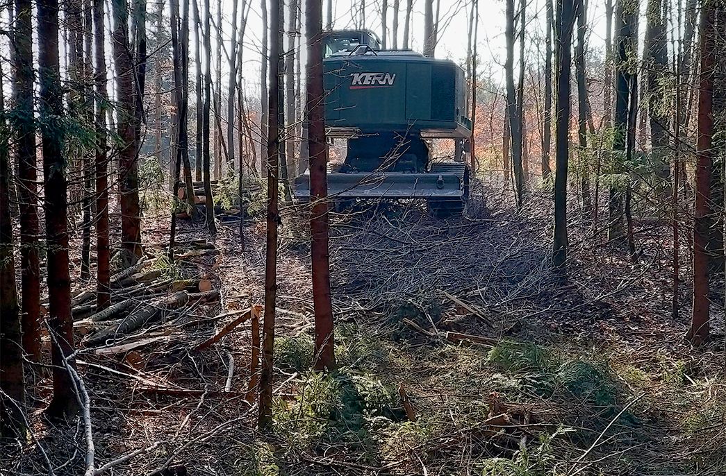 Raupenvollernter im Wald