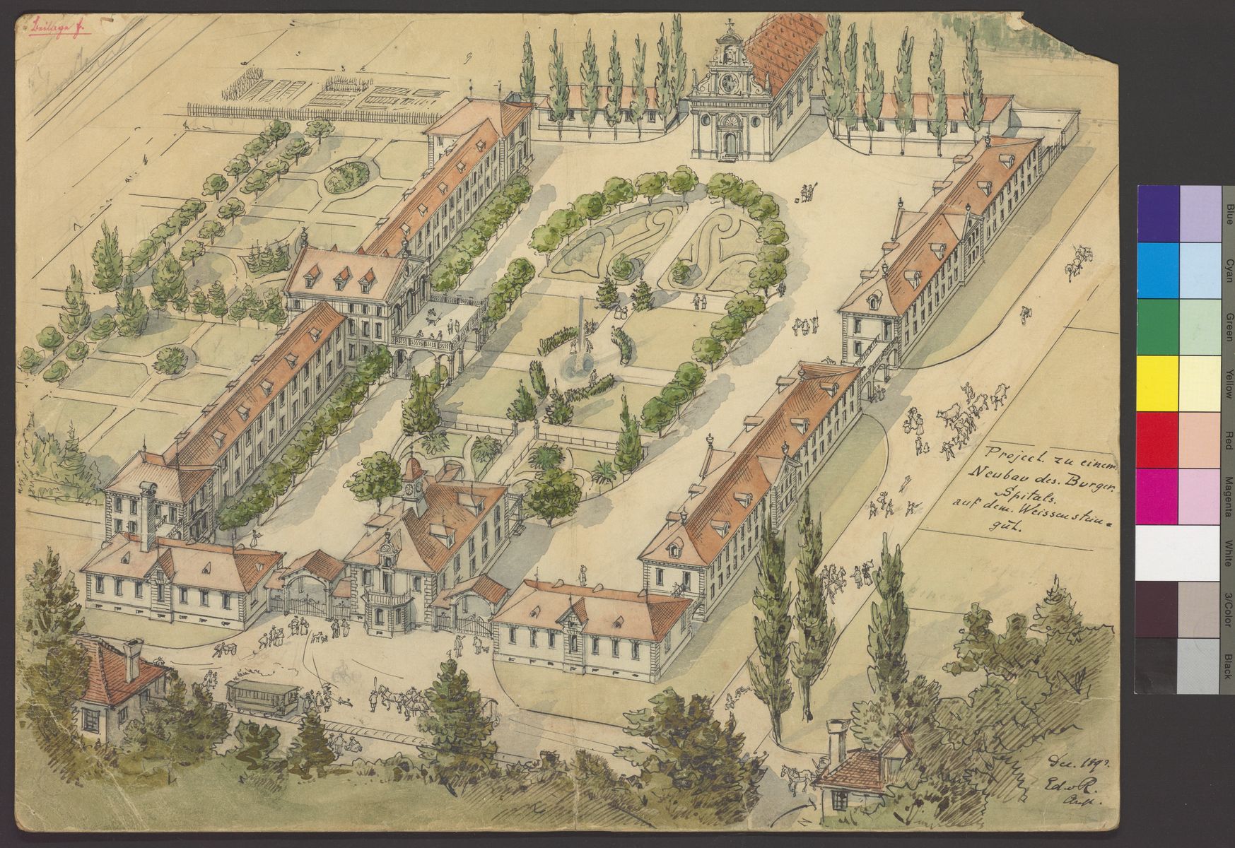 gezeichneter Bauplan vom Burgerspital von 1893